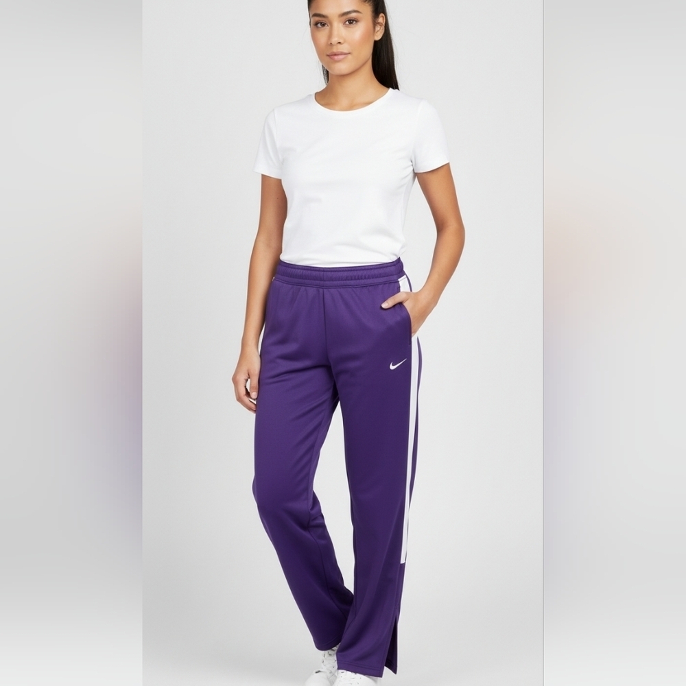 Nike Mystic Warm Up Dry Fit Purple Side Pocket White Womens Pants Size S NWOT
